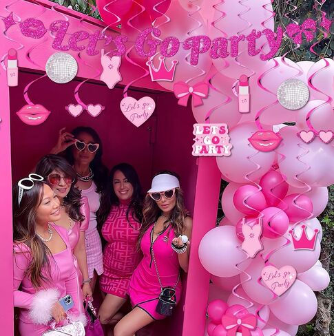 Let's Go Party Pink Glitter Banner, 5 Ft. | Bachelorette Party Decorations, Pink Birthday Party Decorations, Cute Photo Backdrop, 21st Bday Supplies in Saudi Arabia