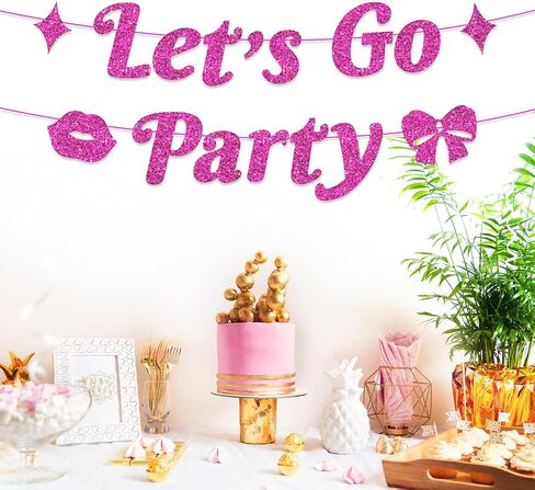 Let's Go Party Pink Glitter Banner, 5 Ft. | Bachelorette Party Decorations, Pink Birthday Party Decorations, Cute Photo Backdrop, 21st Bday Supplies in Saudi Arabia
