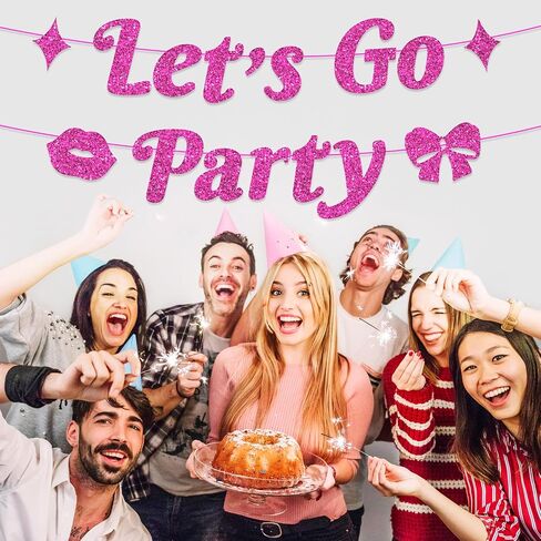 Let's Go Party Pink Glitter Banner, 5 Ft. | Bachelorette Party Decorations, Pink Birthday Party Decorations, Cute Photo Backdrop, 21st Bday Supplies in Saudi Arabia