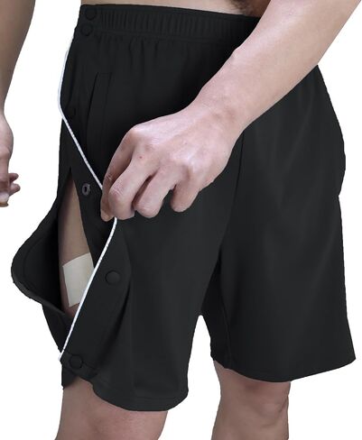 Tear Away Shorts for Men Post Surgery Shorts Snap Knee Leg Hip Surgical Recovery Short Pants Leg Side Open Shorts in Kuwait