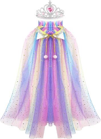 Princess Cape Girls Princess Cloak with Crown, Tulle Princess Dress Cape for Girls Birthday Party Halloween Dressing Up in Saudi Arabia