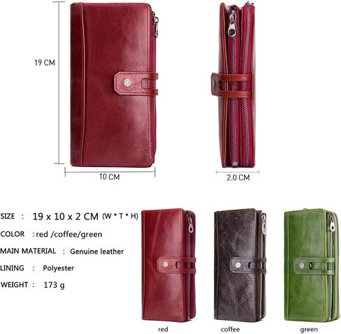 محفظة جلدية للنساء سكرتيرة دفتر شيكات حامل هاتف طويل بسحاب محفظة RFID ثلاثية الطي سعة كبيرة محفظة بمقبض هدية عيد الأم (أحمر) in Kuwait