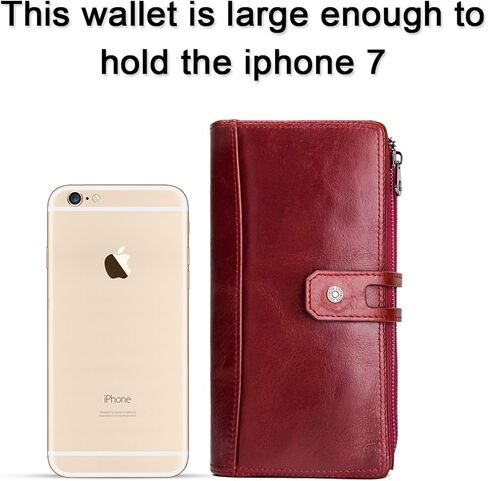 محفظة جلدية للنساء سكرتيرة دفتر شيكات حامل هاتف طويل بسحاب محفظة RFID ثلاثية الطي سعة كبيرة محفظة بمقبض هدية عيد الأم (أحمر) in Kuwait