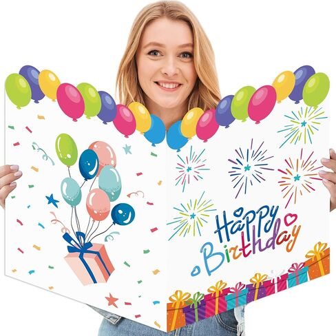 Jumbo Birthday Card Giant Guest Book, 14 x 22 inches Giant Large Birthday Greeting Cards for Girl Boy Birthday Supplies, Including Envelope(White) in Saudi Arabia