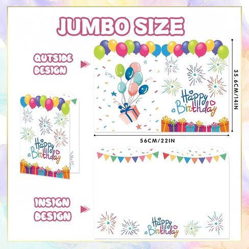 Jumbo Birthday Card Giant Guest Book, 14 x 22 inches Giant Large Birthday Greeting Cards for Girl Boy Birthday Supplies, Including Envelope(White) in Saudi Arabia