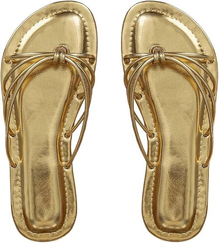 GORGLITTER Women's Metallic Flat Sandals Strappy Open Toe Slide Slip on Sandals in Saudi Arabia