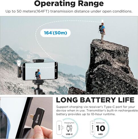 BOYA BY-WM3T2-U1 Wireless Lavalier Microphone for Android USB C Smartphone Tablet Noise Cancellation, 164ft Transmission, Wireless Lapel Podcast Microphone Mic for Video Recording, Vlogging in Saudi Arabia