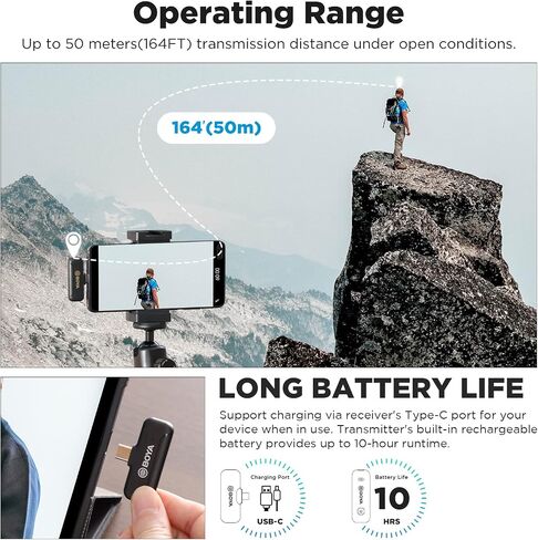 BOYA BY-WM3T2-U1 Wireless Lavalier Microphone for Android USB C Smartphone Tablet Noise Cancellation, 164ft Transmission, Wireless Lapel Podcast Microphone Mic for Video Recording, Vlogging in Saudi Arabia