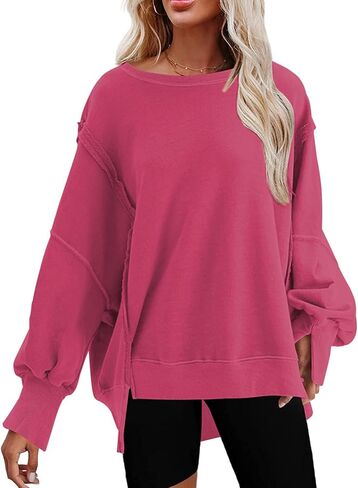 SHEWIN Womens Oversized Reverse Seam Sweatshirt Casual Long Sleeve Crewneck Lightweight Pullover Tops Loose Sweatshirts in Saudi Arabia