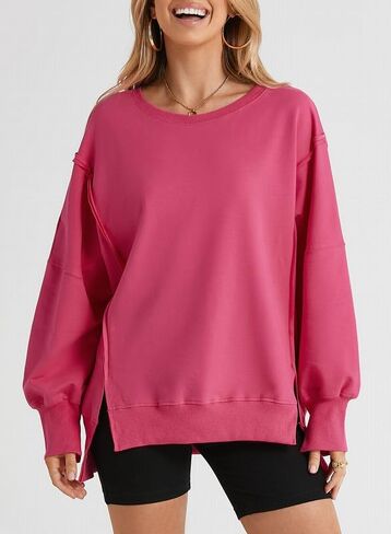 SHEWIN Womens Oversized Reverse Seam Sweatshirt Casual Long Sleeve Crewneck Lightweight Pullover Tops Loose Sweatshirts in Saudi Arabia