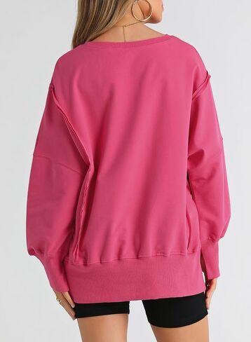 SHEWIN Womens Oversized Reverse Seam Sweatshirt Casual Long Sleeve Crewneck Lightweight Pullover Tops Loose Sweatshirts in Saudi Arabia