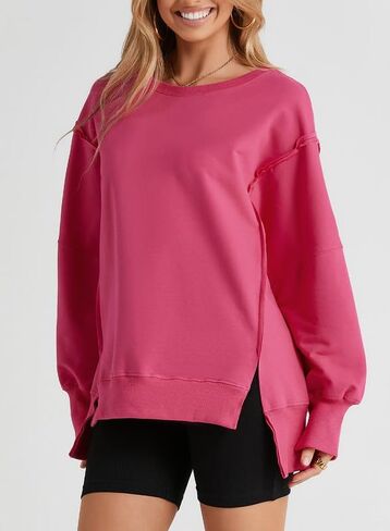SHEWIN Womens Oversized Reverse Seam Sweatshirt Casual Long Sleeve Crewneck Lightweight Pullover Tops Loose Sweatshirts in Saudi Arabia