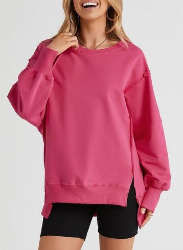 SHEWIN Womens Oversized Reverse Seam Sweatshirt Casual Long Sleeve Crewneck Lightweight Pullover Tops Loose Sweatshirts in Saudi Arabia