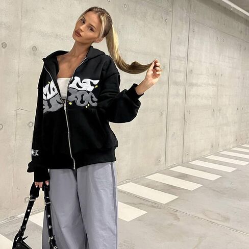Y2K Hoodie for Women Men Grunge Aesthetic Sweatshirt Hoodies Casual Zip-up Oversized Sweatshirt Harajuku Jacket in Saudi Arabia
