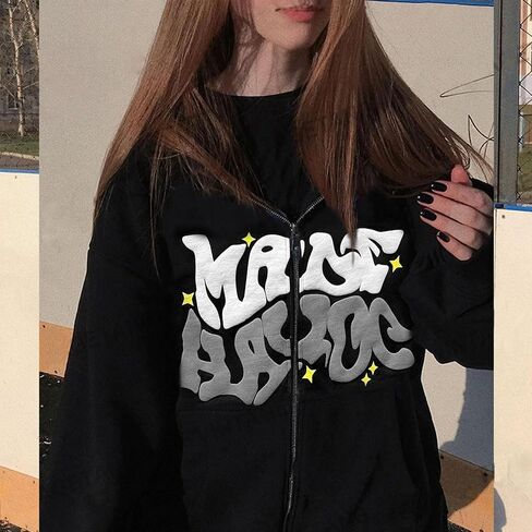 Y2K Hoodie for Women Men Grunge Aesthetic Sweatshirt Hoodies Casual Zip-up Oversized Sweatshirt Harajuku Jacket in Saudi Arabia