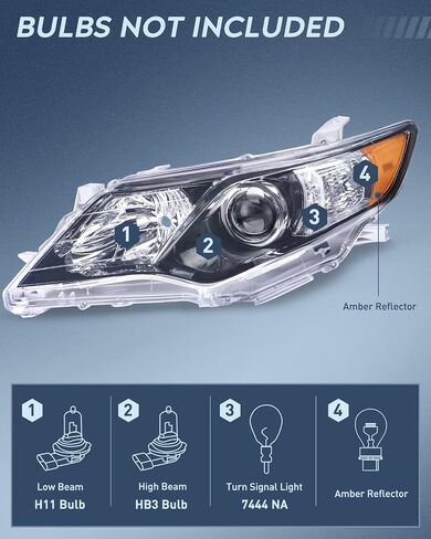 Nilight Headlight Assembly for 2012 2013 2014 Toyota Camry L/LE/XLE/Hybrid LE XLE Headlamps Replacement Black Housing Amber Reflector Driver and Passenger Side in Saudi Arabia