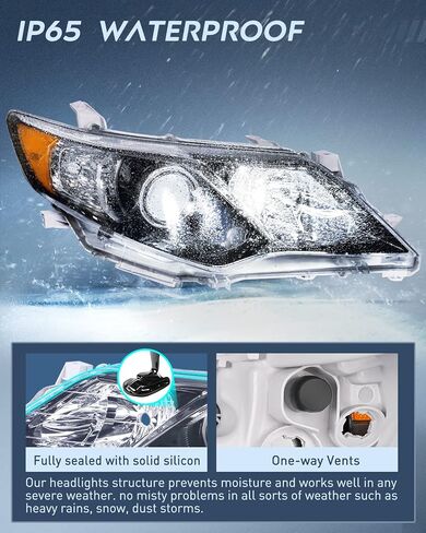 Nilight Headlight Assembly for 2012 2013 2014 Toyota Camry L/LE/XLE/Hybrid LE XLE Headlamps Replacement Black Housing Amber Reflector Driver and Passenger Side in Saudi Arabia