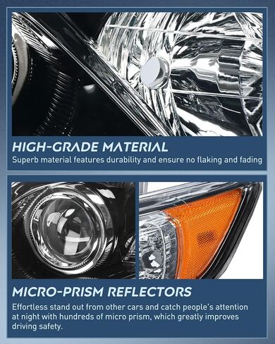 Nilight Headlight Assembly for 2012 2013 2014 Toyota Camry L/LE/XLE/Hybrid LE XLE Headlamps Replacement Black Housing Amber Reflector Driver and Passenger Side in Saudi Arabia