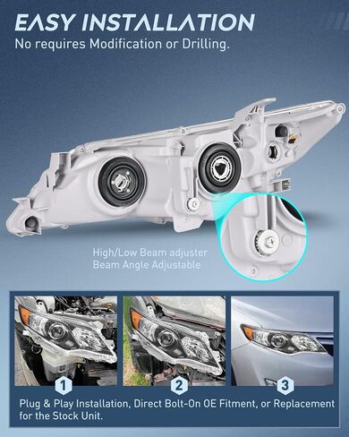 Nilight Headlight Assembly for 2012 2013 2014 Toyota Camry L/LE/XLE/Hybrid LE XLE Headlamps Replacement Black Housing Amber Reflector Driver and Passenger Side in Saudi Arabia