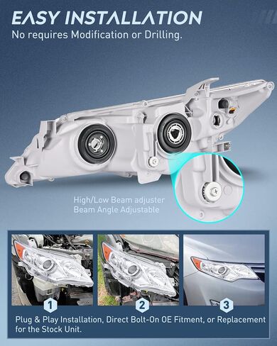 Nilight Headlight Assembly for 2012 2013 2014 Toyota Camry L/LE/XLE/Hybrid LE XLE Headlamps Replacement Black Housing Amber Reflector Driver and Passenger Side in Saudi Arabia