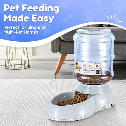 Flexzion Automatic Pet Feeder & Waterer Set of 2 Pack, Self Feeding Replenish Dog Cat Bowls, Gravity Food & Water Storage Container Fountain Jug Pet Supplies Plastic Skid Proof Rubber Feet (1 Gallon) in Kuwait