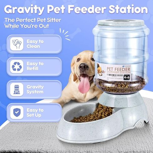 Flexzion Automatic Pet Feeder & Waterer Set of 2 Pack, Self Feeding Replenish Dog Cat Bowls, Gravity Food & Water Storage Container Fountain Jug Pet Supplies Plastic Skid Proof Rubber Feet (1 Gallon) in Kuwait