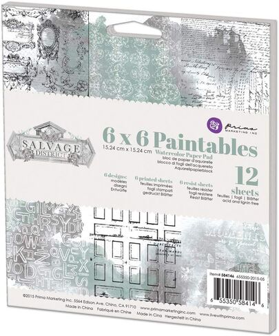 وسادة ورقية بألوان مائية قابلة للطلاء من Prima Marketing 584146 Salvage District (12/عبوة)، 6 بوصة × 6 بوصة، متعددة الألوان in Kuwait