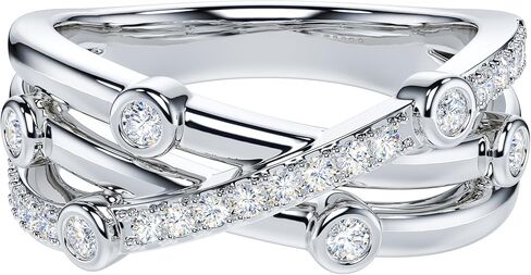 THELANDA Genuine Moissanite or Simulated Diamond 7.5mm Wide Unisex Criss Cross Small Bubbles Fashion Cocktail Ring Wedding Band in Saudi Arabia