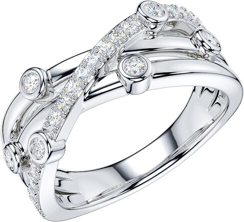 THELANDA Genuine Moissanite or Simulated Diamond 7.5mm Wide Unisex Criss Cross Small Bubbles Fashion Cocktail Ring Wedding Band in Saudi Arabia