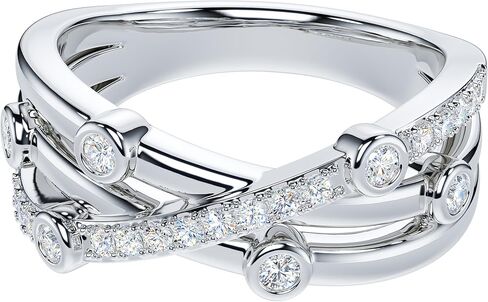 THELANDA Genuine Moissanite or Simulated Diamond 7.5mm Wide Unisex Criss Cross Small Bubbles Fashion Cocktail Ring Wedding Band in Saudi Arabia