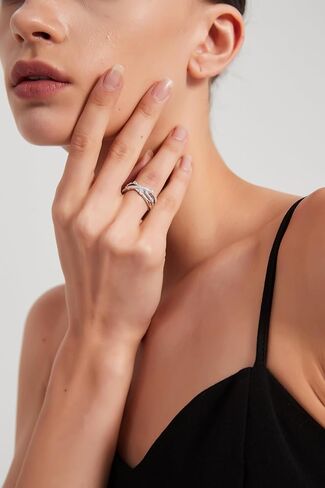 THELANDA Genuine Moissanite or Simulated Diamond 7.5mm Wide Unisex Criss Cross Small Bubbles Fashion Cocktail Ring Wedding Band in Saudi Arabia