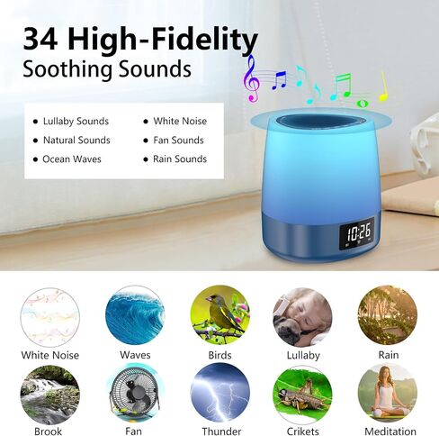 White Noise Sound Machine with 34 Sleep Sounds 8 Colors Night Light, Battery Powered Integrated Alarm Clock Bluetooth Function Sleep Timer, White Noise Machine for Sleeping Adults Baby Navy in Saudi Arabia