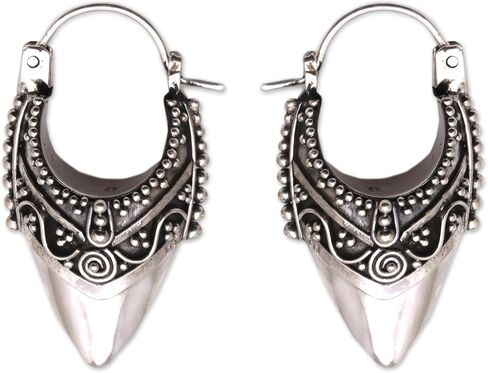 NOVICA Artisan Handmade .925 Sterling Silver Hoop Earrings Ornate Balinese Indonesia 'Bali Origin' in Saudi Arabia