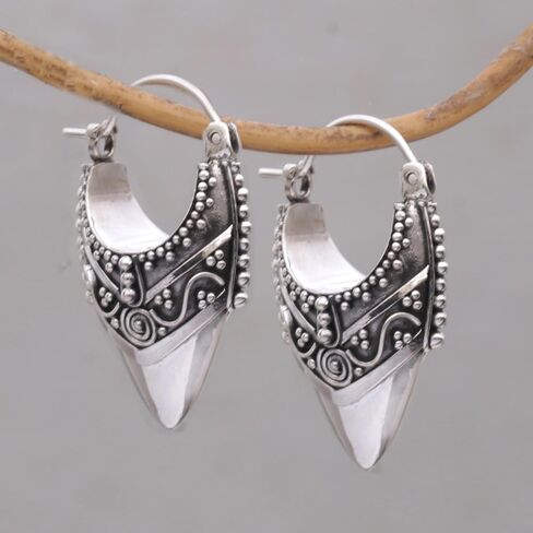 NOVICA Artisan Handmade .925 Sterling Silver Hoop Earrings Ornate Balinese Indonesia 'Bali Origin' in Saudi Arabia
