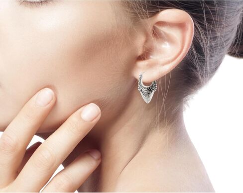 NOVICA Artisan Handmade .925 Sterling Silver Hoop Earrings Ornate Balinese Indonesia 'Bali Origin' in Saudi Arabia