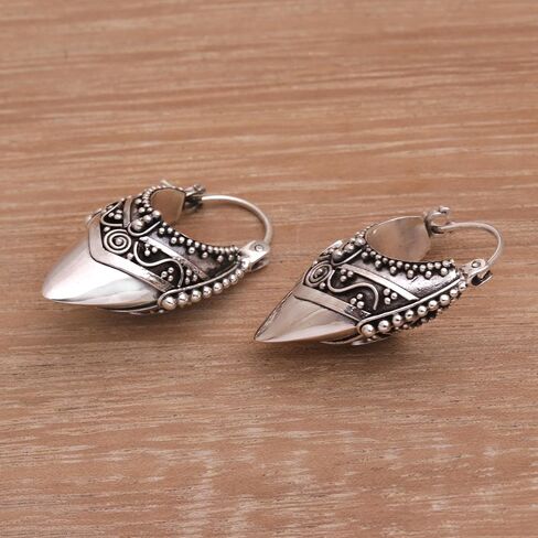 NOVICA Artisan Handmade .925 Sterling Silver Hoop Earrings Ornate Balinese Indonesia 'Bali Origin' in Saudi Arabia