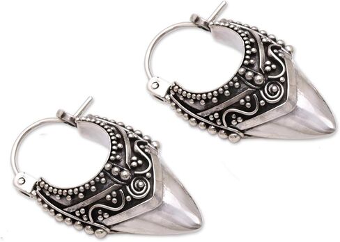NOVICA Artisan Handmade .925 Sterling Silver Hoop Earrings Ornate Balinese Indonesia 'Bali Origin' in Saudi Arabia