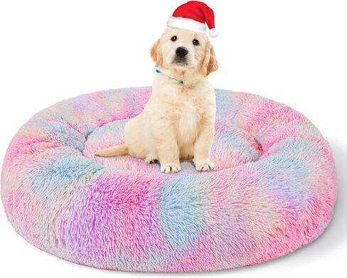 Patas Lague Calming Dog Bed for Small Dogs, Fluffy Soft Cozy Cat Bed, Faux Fur Anti-Anxiety Plush Donut Cuddler, Washable Pet Bed for All Seasons(20IN, Black) in Saudi Arabia