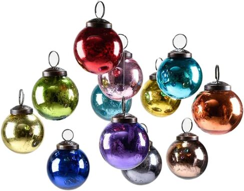 Serene Spaces Living 12pcs Multicolor Mercury Glass Ornament Set, Christmas Decorations, 2" Diameter in Saudi Arabia