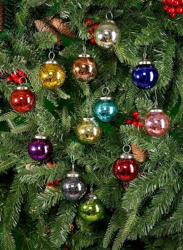 Serene Spaces Living 12pcs Multicolor Mercury Glass Ornament Set, Christmas Decorations, 2" Diameter in Saudi Arabia