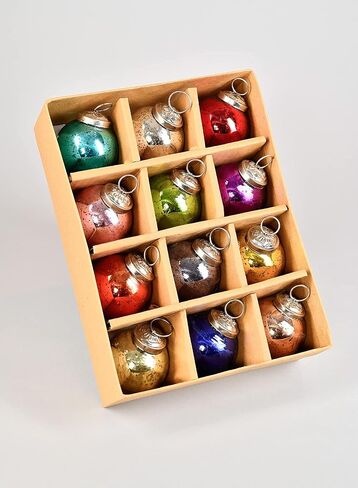 Serene Spaces Living 12pcs Multicolor Mercury Glass Ornament Set, Christmas Decorations, 2" Diameter in Saudi Arabia