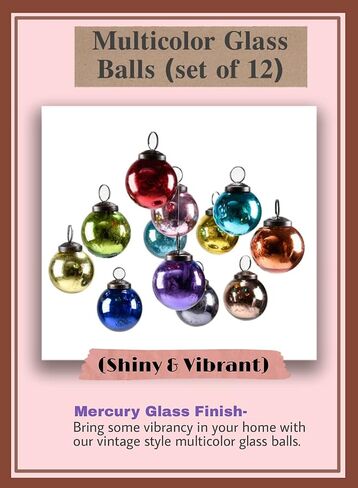 Serene Spaces Living 12pcs Multicolor Mercury Glass Ornament Set, Christmas Decorations, 2" Diameter in Saudi Arabia