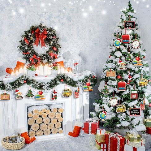 12 Pieces Christmas Farm Animal Ornament Christmas Cow Ornament Wooden Farm Animal Christmas Tree Hanging Decorations for Farmhouse Xmas Tree Decor (Farm Animals) in Saudi Arabia