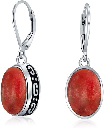 Boho Western Style Gemstone Oval Lever Back Drop Dangle Earrings For Women .925 Sterling Silver Semi Birthstone Colors in Saudi Arabia