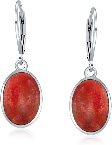 Boho Western Style Gemstone Oval Lever Back Drop Dangle Earrings For Women .925 Sterling Silver Semi Birthstone Colors in Saudi Arabia