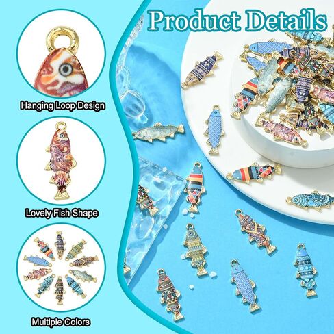DanLingJewelry 40Pcs 10 Styles Colorful Enamel Fish Charms Summer Ocean Pendants Aquatic Animal Charms for DIY Bracelet Necklace Making in Kuwait