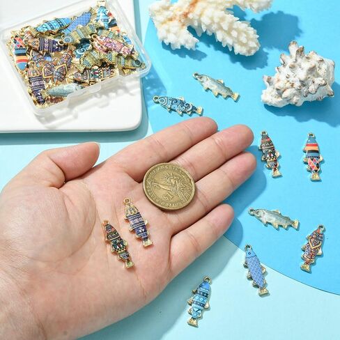 DanLingJewelry 40Pcs 10 Styles Colorful Enamel Fish Charms Summer Ocean Pendants Aquatic Animal Charms for DIY Bracelet Necklace Making in Kuwait