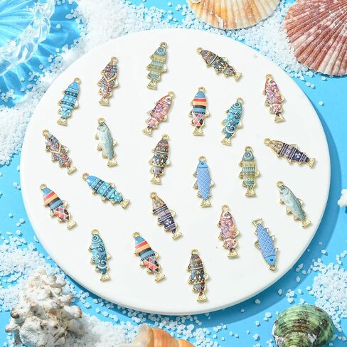 DanLingJewelry 40Pcs 10 Styles Colorful Enamel Fish Charms Summer Ocean Pendants Aquatic Animal Charms for DIY Bracelet Necklace Making in Kuwait