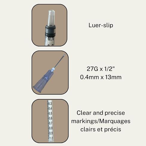 حقنة بيطرية Luer Slip 1cc (1ml) TB، 27G x 1/2 بوصة (13 مم)، مختومة بشكل فردي، 100 لكل صندوق، 01TB2713 in Saudi Arabia