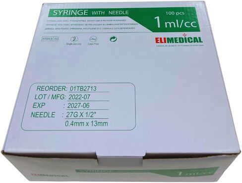 حقنة بيطرية Luer Slip 1cc (1ml) TB، 27G x 1/2 بوصة (13 مم)، مختومة بشكل فردي، 100 لكل صندوق، 01TB2713 in Saudi Arabia